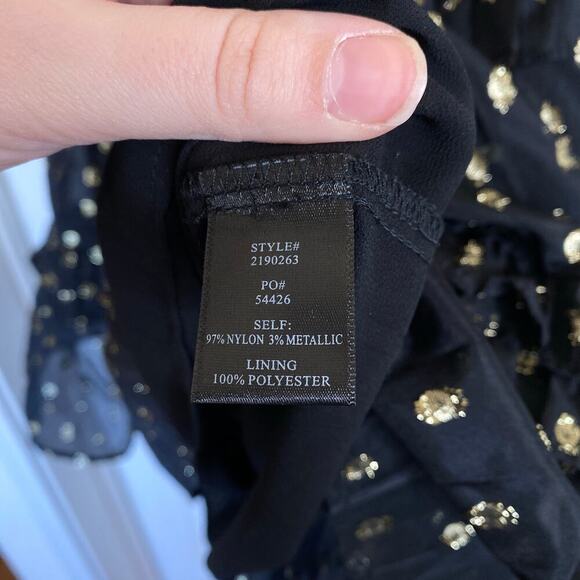 ANTHROPOLOGIE Current Air Ruffled Metallic Dot Mini Dress Black Gold Size Large - Picture 8 of 10
